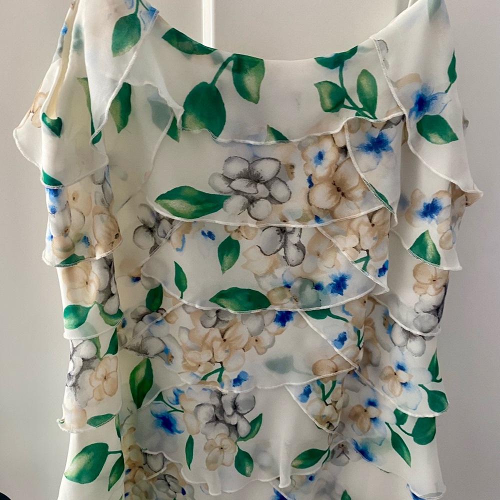 White House Black Market Floral Layered Blouse - Green and Blue